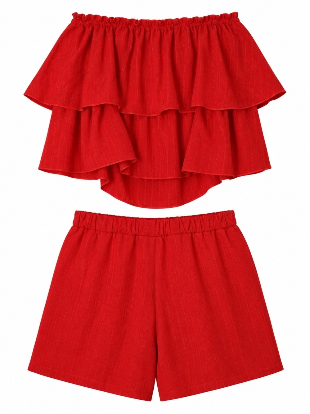 Red Strapless Ruffle Shorts Set - Women's Summer Two-Piece XL-2x